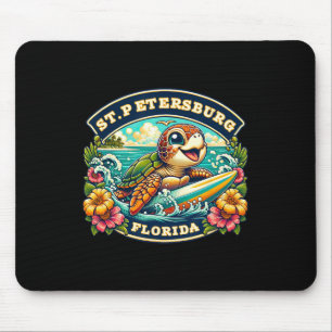 St. Petersberg Florida Cute Sea Turtle Surfing  Mouse Pad