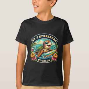 St. Petersberg Florida Cute Sea Turtle Surfing  T-Shirt
