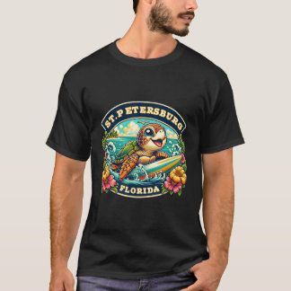 St. Petersberg Florida Cute Sea Turtle Surfing T-Shirt