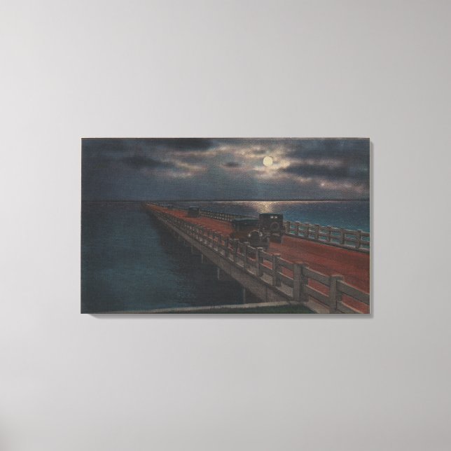 St. Petersburg, FL - Moonlit View of Gandy Canvas Print (Front)