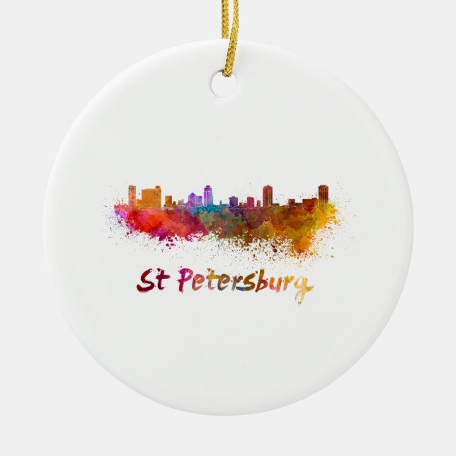 St Petersburg FL skyline in watercolor Ceramic Ornament (Front)