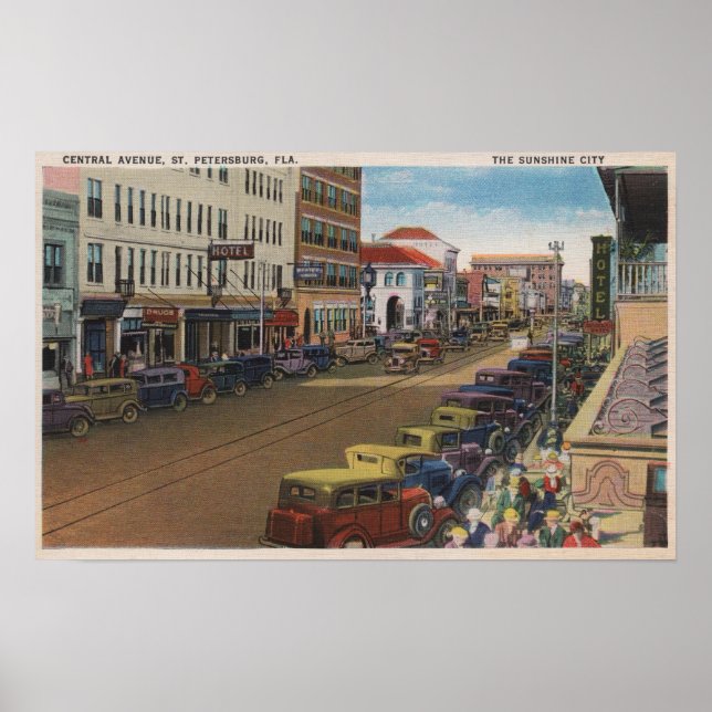 St. Petersburg, FL - View of Central Ave w/ Poster (Front)