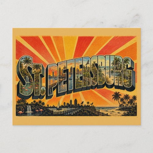 St. Petersburg Florida Gulf Coast Gardens Pier Art Postcard