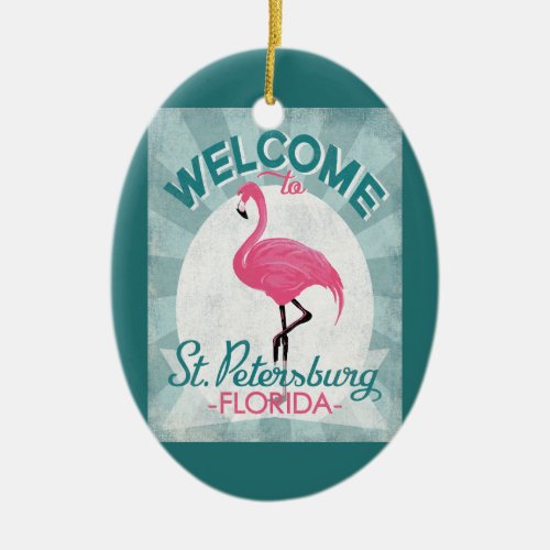 St Petersburg Florida Pink Flamingo Retro Ceramic Ornament