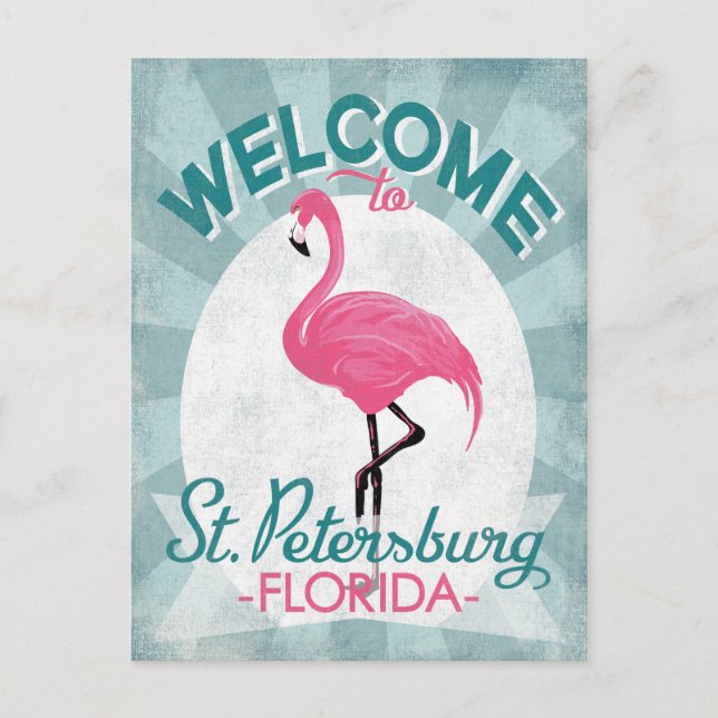 St Petersburg Florida Pink Flamingo Retro Postcard (Front)