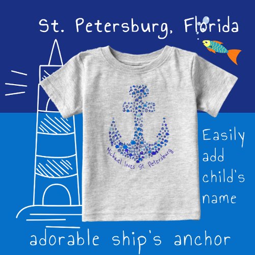 St Petersburg Florida Sea Creatures Anchor Baby T_Shirt