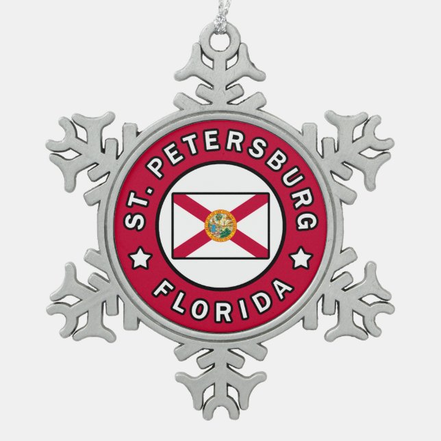 St. Petersburg Florida Snowflake Pewter Christmas Ornament (Front)