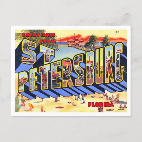 St Petersburg Florida Vintage Big Letters Postcard