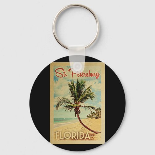 St Petersburg Palm Tree Vintage Travel Keychain