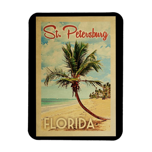 St Petersburg Palm Tree Vintage Travel Magnet (Vertical)