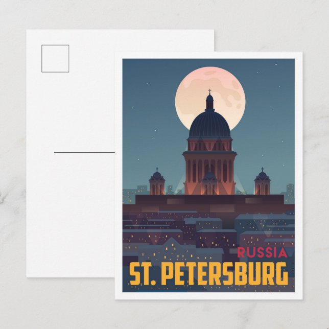 St Petersburg Russia Vintage Travel Illustration Postcard (Front/Back)