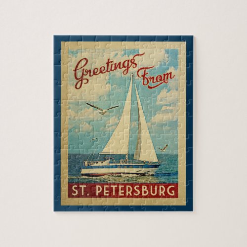 St Petersburg Sailboat Vintage Travel Florida Jigsaw Puzzle