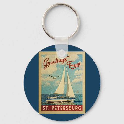 St Petersburg Sailboat Vintage Travel Florida Keychain