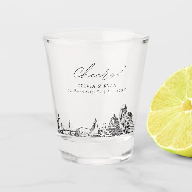 St. Petersburg Wedding Favor Personalized Cheers Shot Glass (Front)
