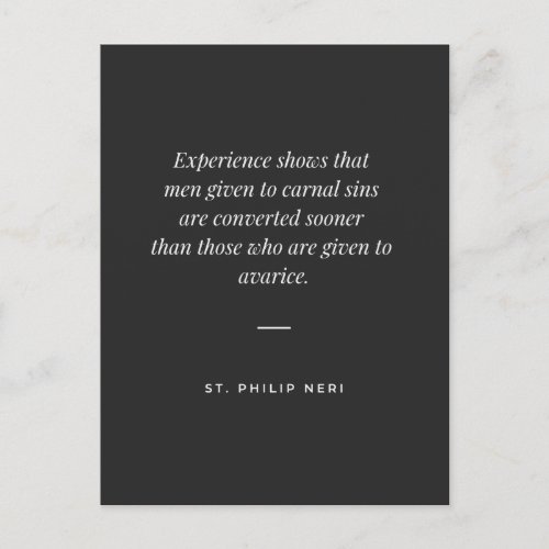 St Philip Neri Quote _ Spiritual Danger of Avarice Postcard