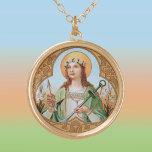 St. Philomena (BK 005) Gold Plated Necklace<br><div class="desc">Image Credit (BK 005): Antique image of St. Philomena from a late 19th-early 20th century chromolithographic devotional print,  originally published by B. Kühlen,  Mönchengladbach,  Germany,  from the designer’s private collection of religious ephemera.       Feast:  August 11</div>