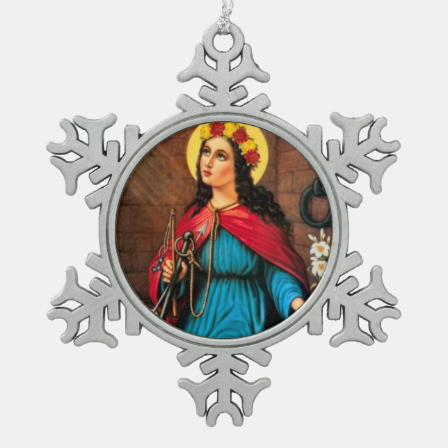 St. Philomena Lily Anchor Snowflake Pewter Christmas Ornament (Front)