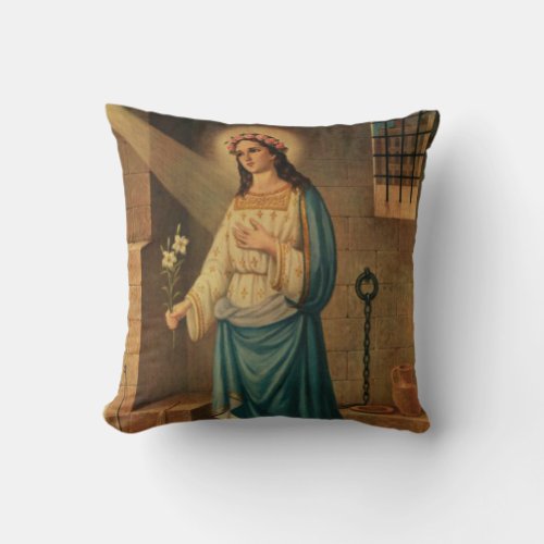 St Philomena Pink Roses Lily Anchor Throw Pillow