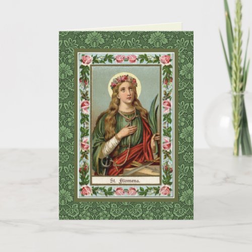 St Philomena Pink Roses Palm Cord Card