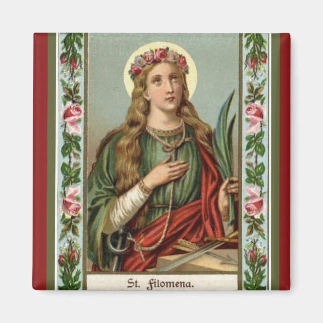 St. Philomena Pink Roses Palm Cord Magnet (Front)