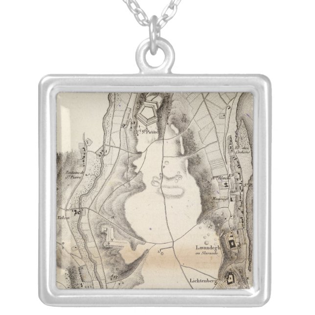St Pierre Plateau Atlas Map Silver Plated Necklace (Front)
