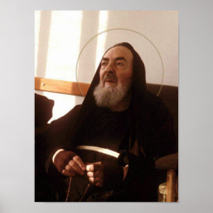 St. Pio praying The Holy Rosary. Poster