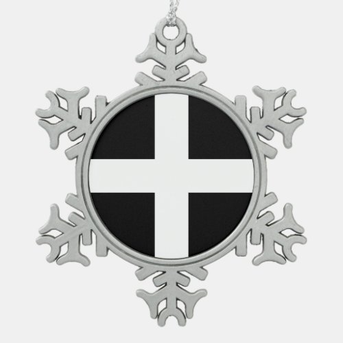 St Pirans flag  flag of Cornwall Snowflake Pewter Christmas Ornament