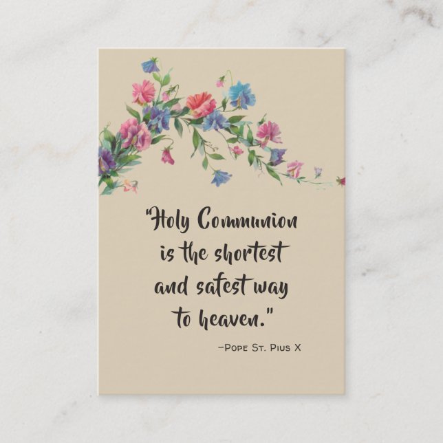 St. Pius X Communion Quote Roses Holy Card (Front)