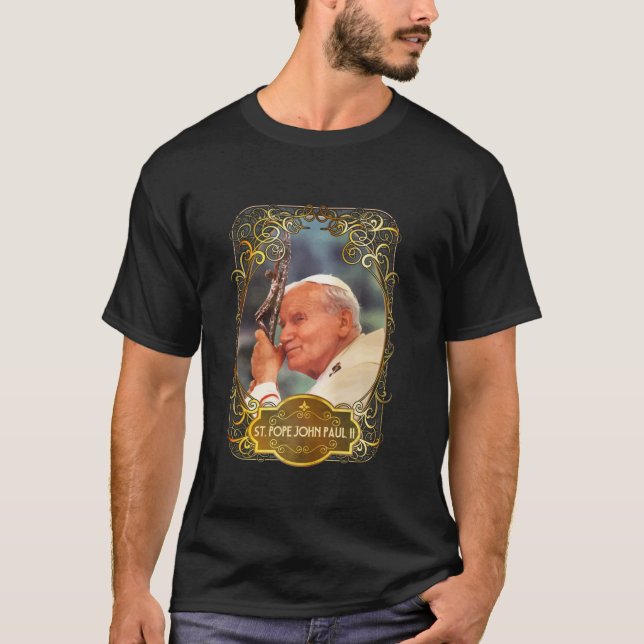 St Pope John Paul II Cross Catholic Saint Polish T-Shirt (Front)