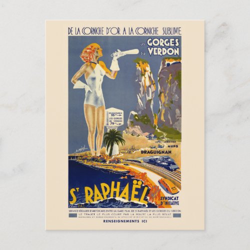 St Raphal France Vintage Poster 1930s Postcard