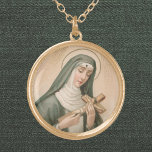St. Rita of Cascia (M 015) Gold Plated Necklace<br><div class="desc">Wife, Mother, Widow, Nun—St. Rita of Cascia (1386-1457) experienced many stages of life. Life, however, had a way of putting her between a rock and a hard place. For this reason, she is venerated as patron saint of lost and impossible causes. Devoted to Christ’s Passion, she received a partial stigmata...</div>