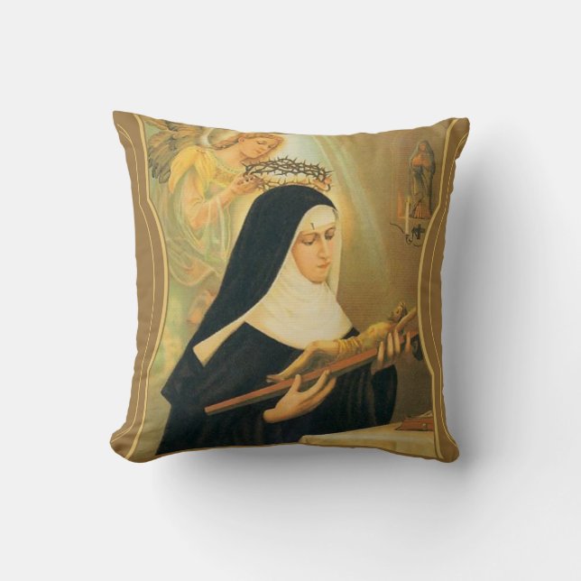 St. Rita of Cascia w/Crown of Thorns Angel Throw Pillow (Front)