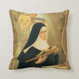 St. Rita of Cascia w/Crown of Thorns Angel Throw Pillow