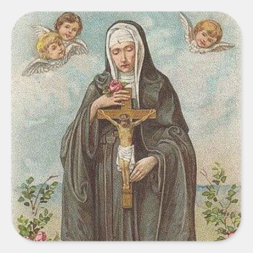 St Rita of Cascia wcrucifix  angels roses Square Sticker