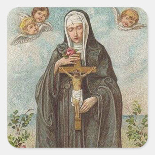 St. Rita of Cascia w/crucifix  angels roses Square Sticker