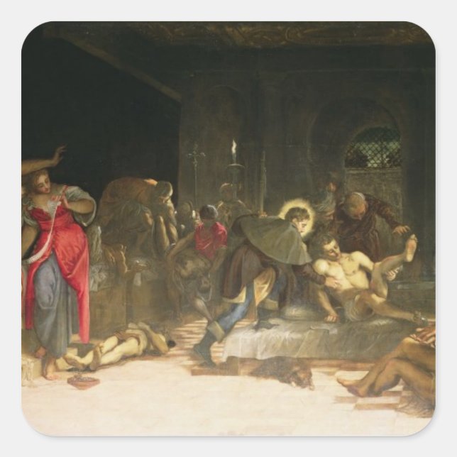 St. Roch Curing the Plague Square Sticker (Front)