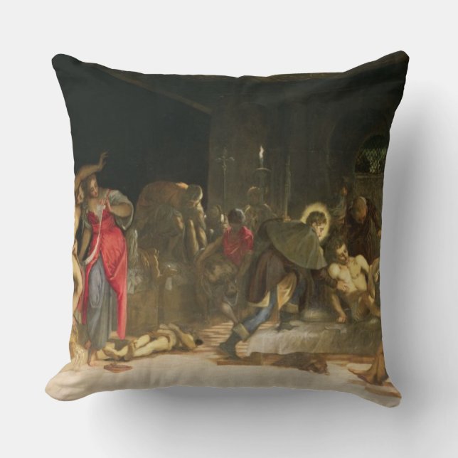St. Roch Curing the Plague Throw Pillow (Front)