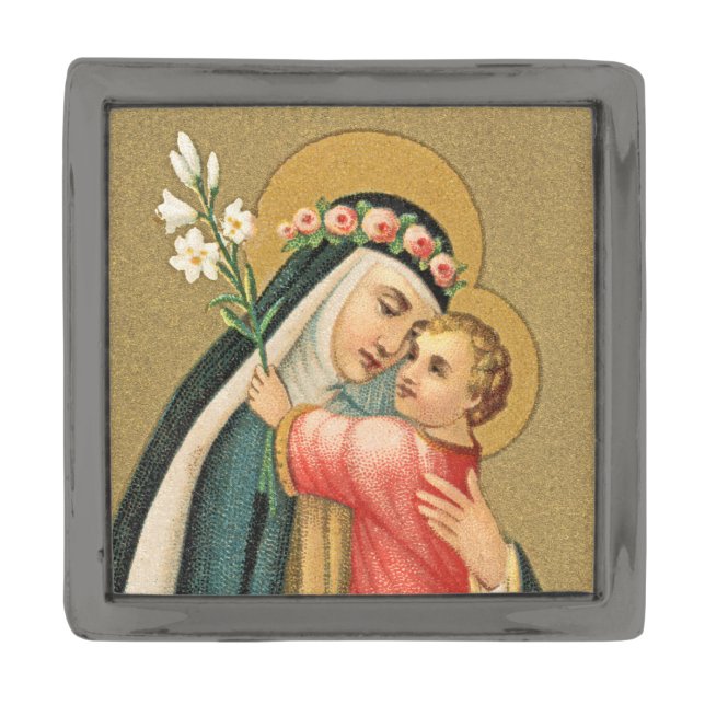 St. Rose of Lima and the Christ Child (M 023) Gunmetal Finish Lapel Pin (Front)