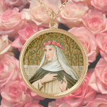St. Rose of Lima (BK 020) Gold Plated Necklace<br><div class="desc">Image Credit (BK 020):  Antique image of St. Rose of Lima from a late 19th century chromolithographic devotional print with gilt accents (Dominican Series,  No. 10),  originally published by B. Kühlen,  at Mönchengladbach,  Germany,  from the designer’s private collection of religious ephemera.       Feast:  August 23</div>