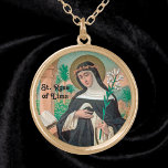 St. Rose of Lima (Detail; K 48) Gold Plated Necklace<br><div class="desc">St. Rose of Lima (1586-1617) wanted to become a nun, but her father refused to allow it. Eventually, however, she was permitted to join the Third Order of St. Dominic to live out her apostolate at home. In this stylized portrait, St. Rose is clad in a Dominican habit consisting of...</div>