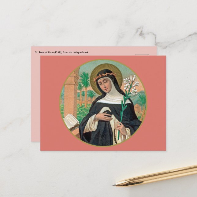 St. Rose of Lima (Detail; K 48) Postcard (Front/Back In Situ)