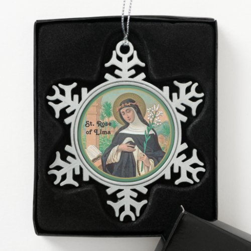 St Rose of Lima Detail K 48 Snowflake Pewter Christmas Ornament