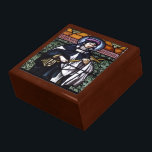 St. Rose of Lima -pray for us-stained glass window Jewelry Box<br><div class="desc">Photograph of a beautiful stained glass window of St. Rose of Lima, which is now in the "public domain". Some of the products with this picture also say "St. Rose of Lima, pray for us". Feel free to change the background colors and/or add your own words via the customization tools....</div>