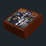 St. Rose of Lima -pray for us-stained glass window Jewelry Box<br><div class="desc">Photograph of a beautiful stained glass window of St. Rose of Lima, which is now in the "public domain". Some of the products with this picture also say "St. Rose of Lima, pray for us". Feel free to change the background colors and/or add your own words via the customization tools....</div>