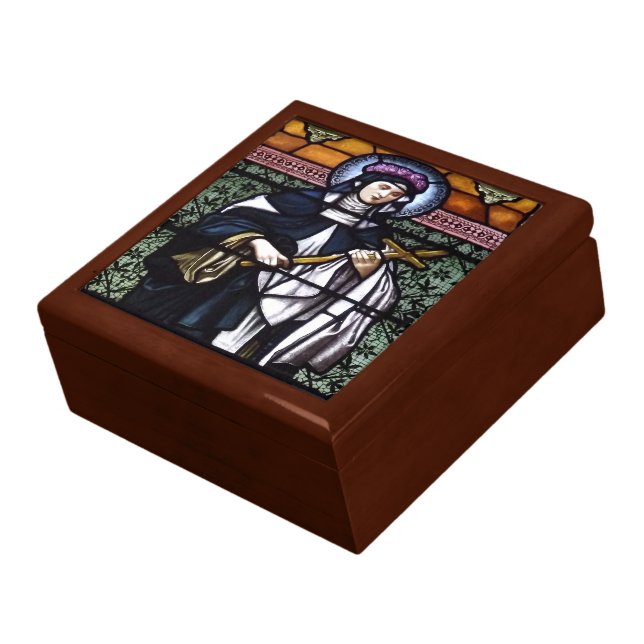 St. Rose of Lima -pray for us-stained glass window Jewelry Box (Side)