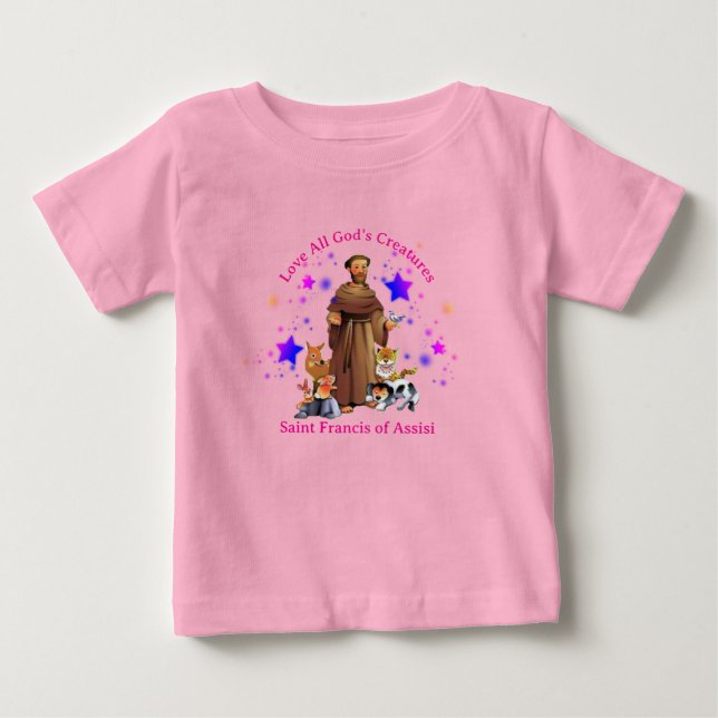 St. Saint Francis of Assisi Catholic girl pink  Baby T-Shirt (Front)
