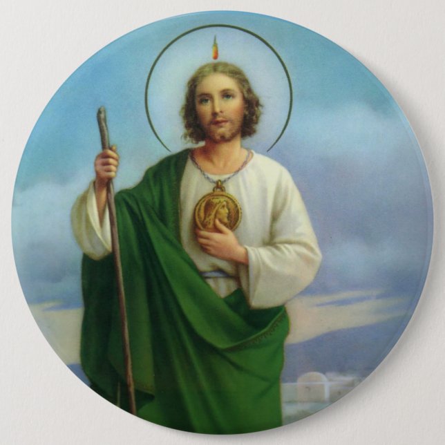 St. Saint Jude Apostle Catholic Green Button (Front)