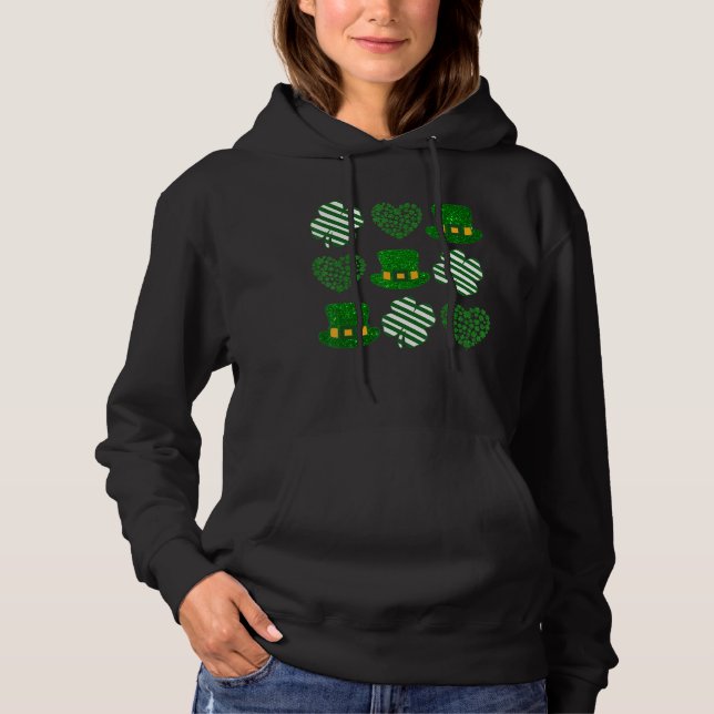 St  Saint Patrick's Day   Love Heart Shamrock Gree Hoodie (Front)
