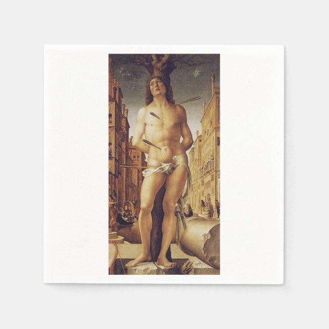 St Sebastian by Liberale Da Verona Napkins (Front)