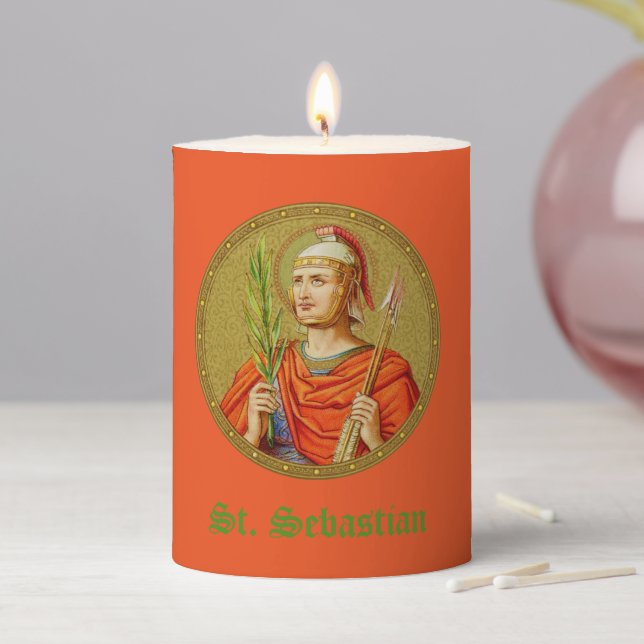 St. Sebastian (SNV 24) (Round Image) 3"x4" Pillar Candle (In Situ)